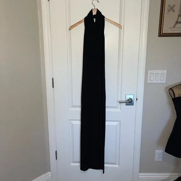 Norma Kamali Partial Turtleneck Slit Long Gown Halter Neck Dress - Picture 9 of 11